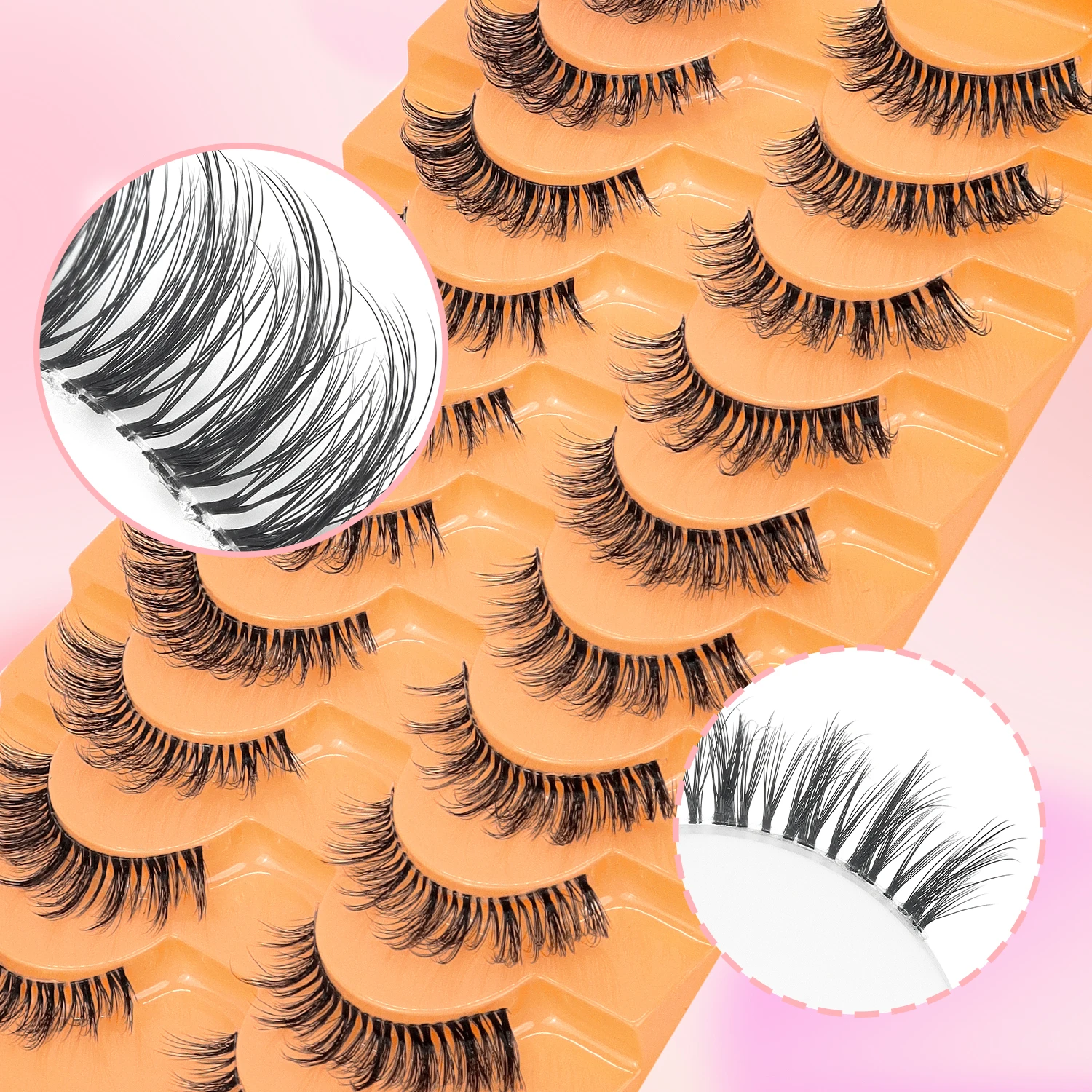 Pestañas postizas naturales, juego de 10 pares, cómodo, transparente, Terrier D, rizo hacia arriba, estilo cruzado, extensión de pestañas dobles agrandadas