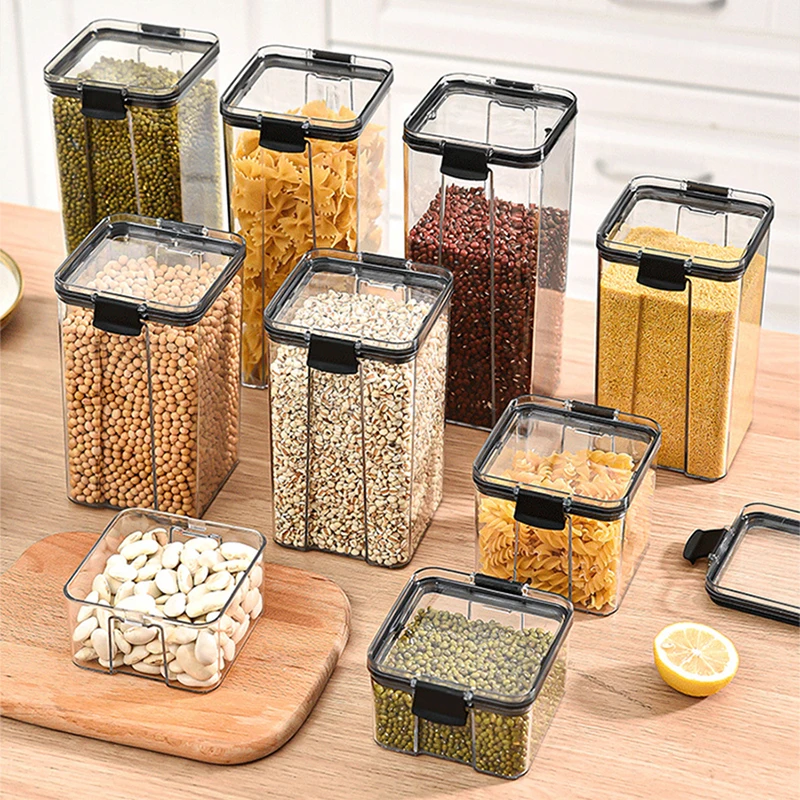 Transparent Sealed Jars Kitchen Grain Storage Organizer Large Tank Plastic Moisture-proof Storage Box Household Seasoning Jars