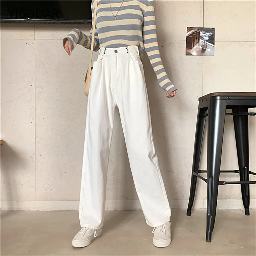 

2022 Spring Autumn White Wide Leg Women's Pants Korean Style High Waist Thin Suit Pants Straight Loose Sagging Feeling Trousers