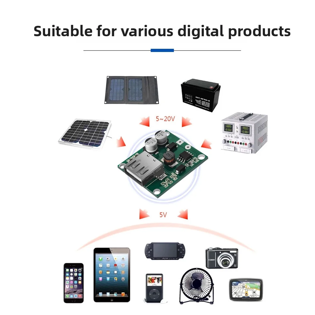 Lightweight Solar Voltage Regulator 3cm x 3.5cm Green PCB 5V Output 2000mA Max Current for Smartphones USB Devices