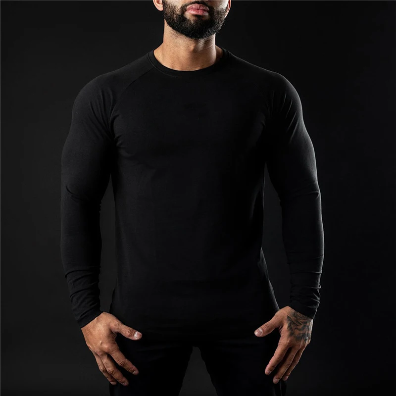 Men Compression Cotton T Shirt Fitness Long Sleeve Sport Tshirt Training Jogging Shirts Gym Sportswear Quick Dry Rashgard image 4