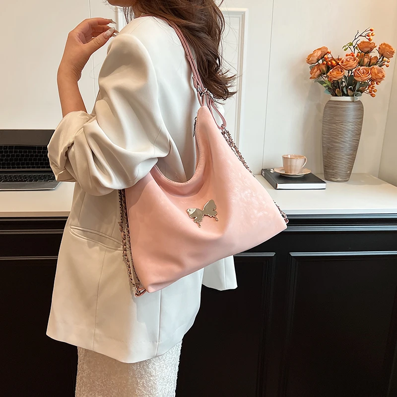 Ladies Fashion Handbags Large Capacity Totes Bags for Women Luxury Brand Pu Leather Top Handle Bag Butterfly Sequined Tote Bags