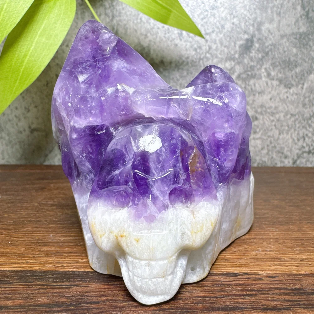 Natural  Amethyst Cluster Skull Carving Quartz Stone Halloween Decoration Energy Healing Gift Unique Mineral Craft