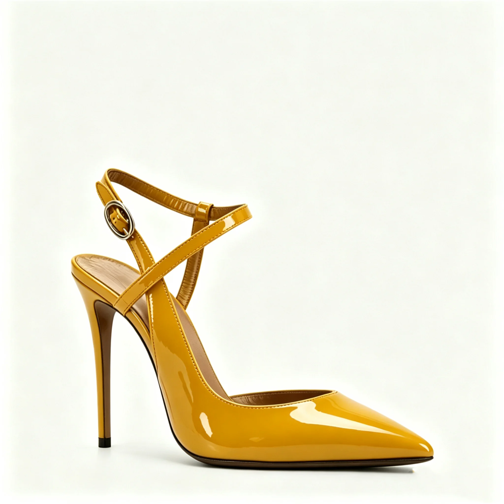 Gold Silver Stiletto Heels Sandals for Women Pointed Cover Toe Patent Leather Ankle Buckle Strap Thin High Heels Dress Shoes - view 5