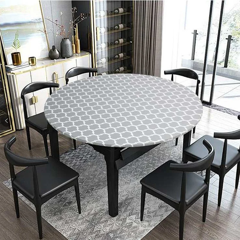 Round Tablecloth With Elastic Edge Waterproof Oil Proof PVC Table Cloth Wipe Clean Table Cover For Indoor And Outdoor