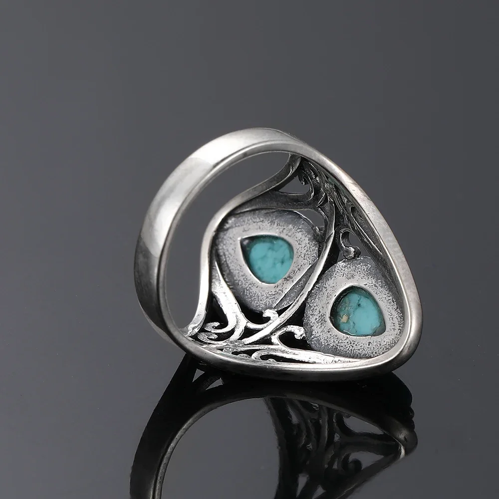 S925 Sterling Silver Rings Original Design Vintage Natural Turquoise Ring for Women Men Female Fine Jewelry Gifts