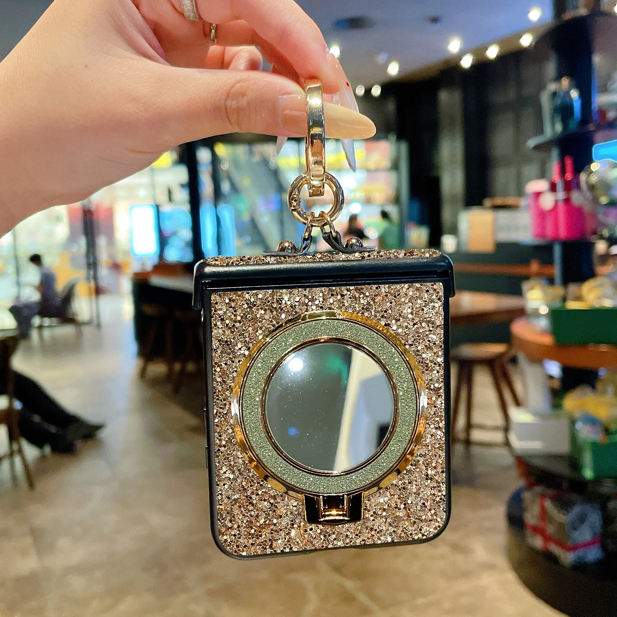 Kunststein-Ringhalter Luxuriöse Funkelnde Hartschalen-Handyhülle für Samsung Galaxy Z Flip 8 6 5 4 3 Flip7 FE mit Magnetischem Spiegelständer – Detail 8
