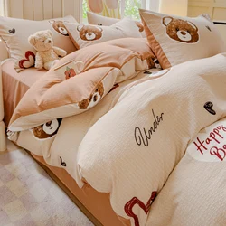 Simpatico orsetto copripiumino Set biancheria da letto Seersucker per bambini ragazzi ragazze adolescenti Cartoon Brown Bears Pattern Cute Animal Comforter Covers