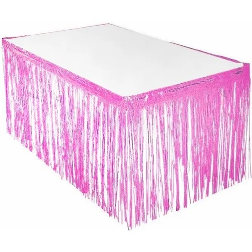 Falda de Mesa de Color rosa metalizado, borlas luminosas, 75 cm x 4 M