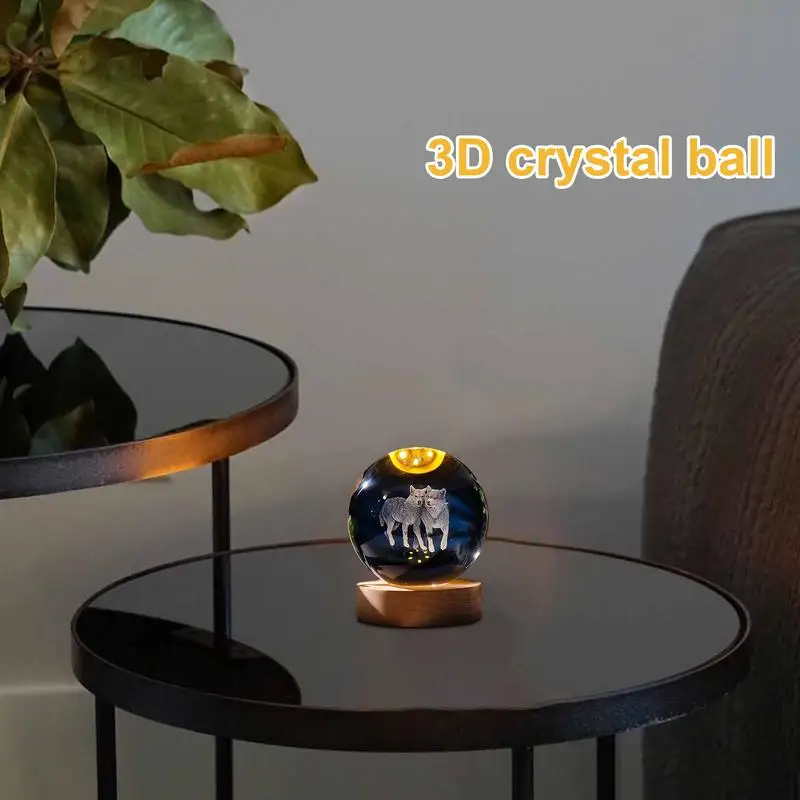 Crystal Ball Night Light Modern Globe Lamp Decorative Crystal Ball With LED Base Etched Glass Animal Lamp Figurines For Living