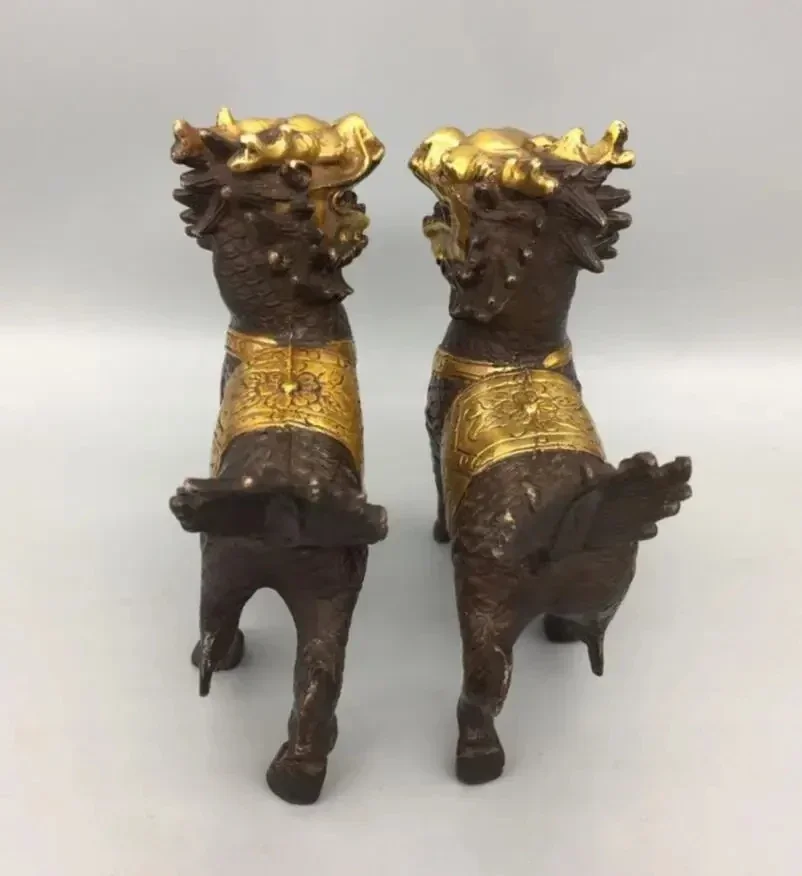 China Brass Gilding Kirin Crafts Statue A Pair