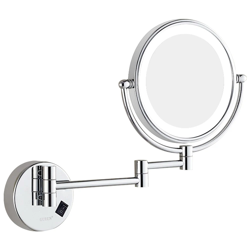 GURUN 8-Polegada Chrome 360 Girar Wall Mounte LED iluminado parede Vanity maquiagem espelhos com 3/5/7/10X magnífico banheiro