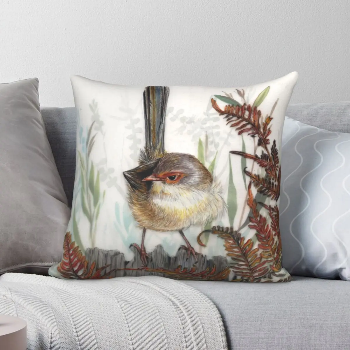 

Jenny Wren Bird Square Pillowcase Polyester Linen Velvet Pattern Zip Decor Throw Pillow Case Sofa Cushion Cover 45x45