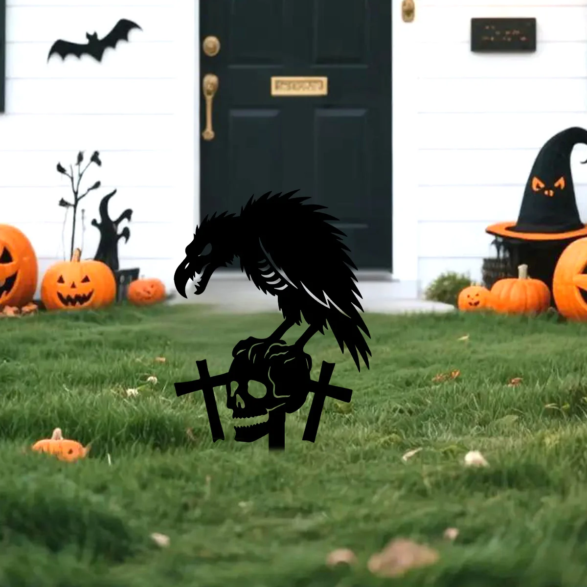 CIFBUY Halloween Crow Metal Garden Stake Lawn Art Outdoor Decor Patio Balcony Yard Ornament Spooky Ground Stake Holiday Gift
