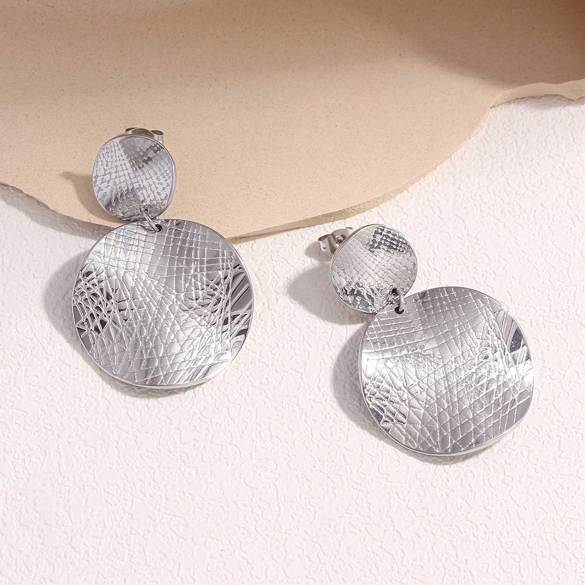 أقراط متدلية طويلة معدنية دائرية مزدوجة للنساء ، فولاذ مقاوم للصدأ ، نسيج غير منتظم ، قلادة هندسية ، هدايا مجوهرات ، عصرية #6