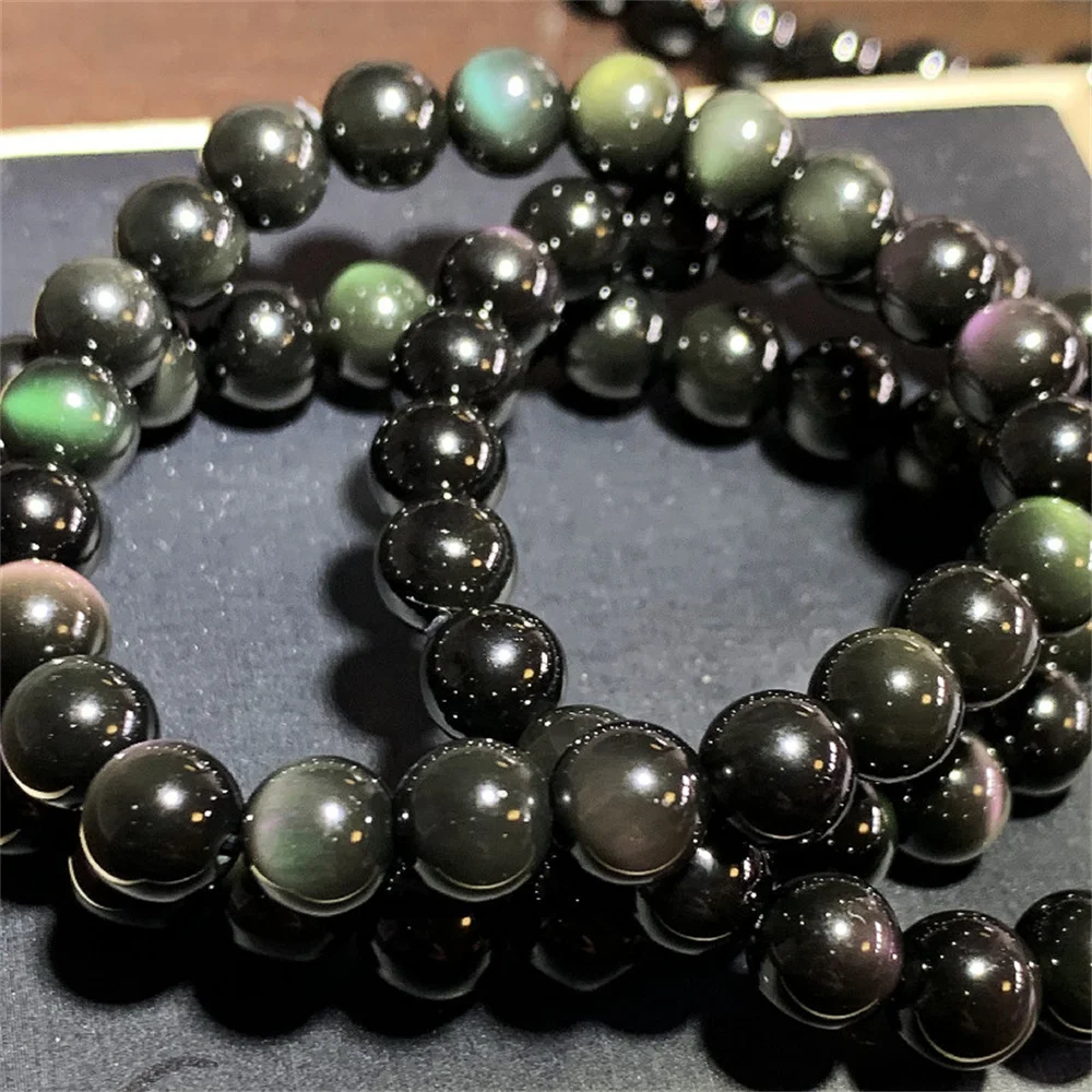 Natural Obsidian Double Color Cat Eye Effect Bracelet Jewelry