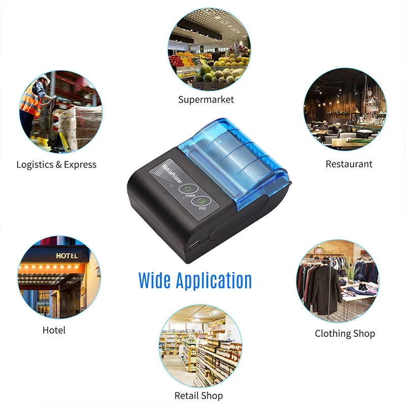 Thermal Printer Mini Portable Printer 58MM Mobile Pocket Bluetooth Wireless Receipt Printer Window Android iOS For Small Busines