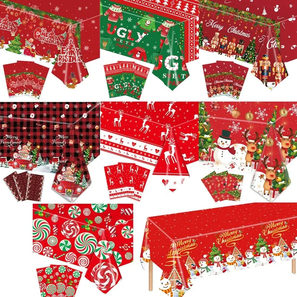 Plastic Christmas Tablecloth Snowman Snowflake Bronzing Disposable Tablecloths Table Decoration Disposable Table Cover Christmas