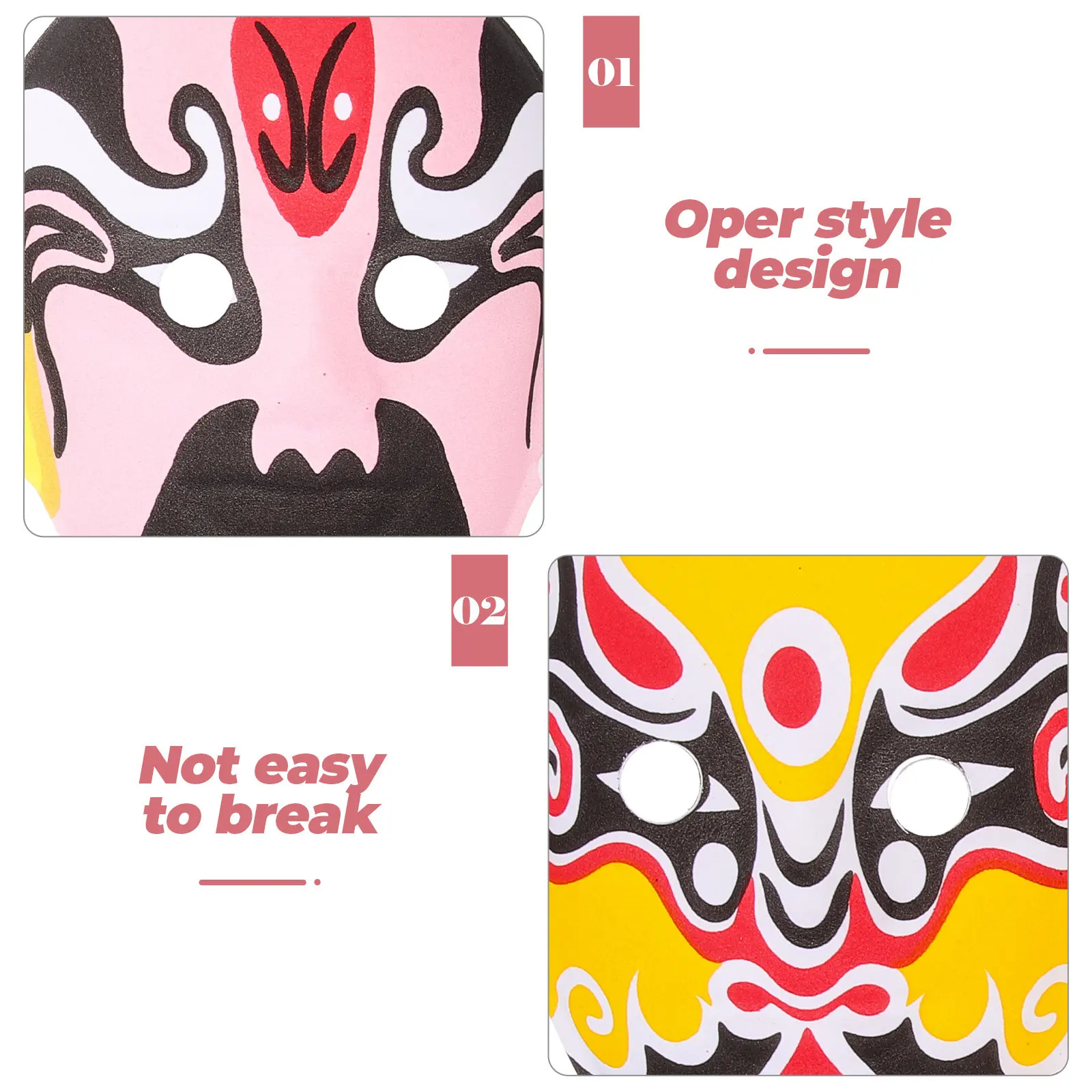 6Pcs Sichuan Opera Mask White Masquerade Style Flocking Decorative Opera Mask for Halloween Christmas Wedding Prom Party Supply