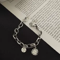 Hot Sell Trendy Smile Face Sun Design Tag Retro Thai Silver Female Charm Bracelet Wholesale Jewelry For Women Christmas Gifts