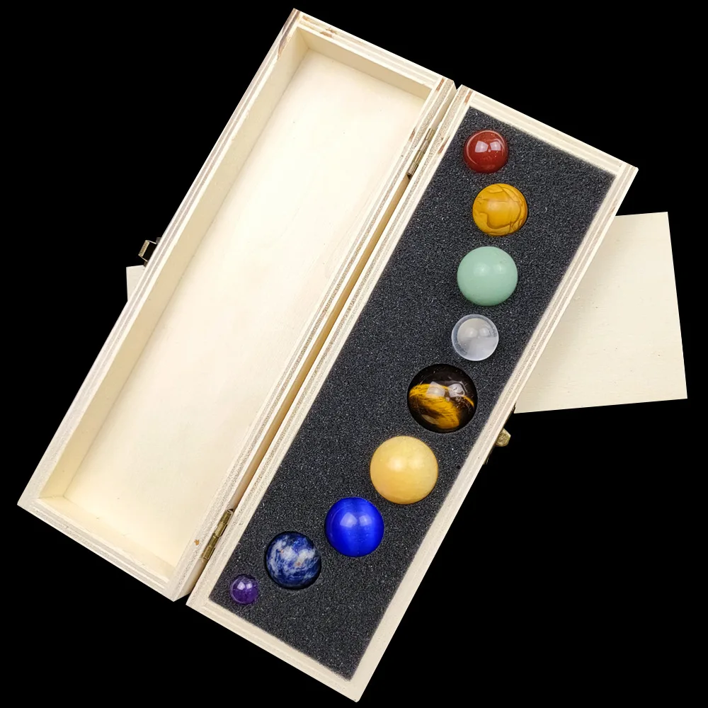 Natural crystal gemstone ore specimen, nine planets of the solar system, round ball, tabletop planet ornament, Amazon