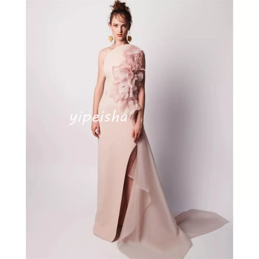 Customized Modern Style Casual Jersey Pleat Ruched Straight One-shoulder Long Dresses Cocktail Dresses Sizes Available High Qual