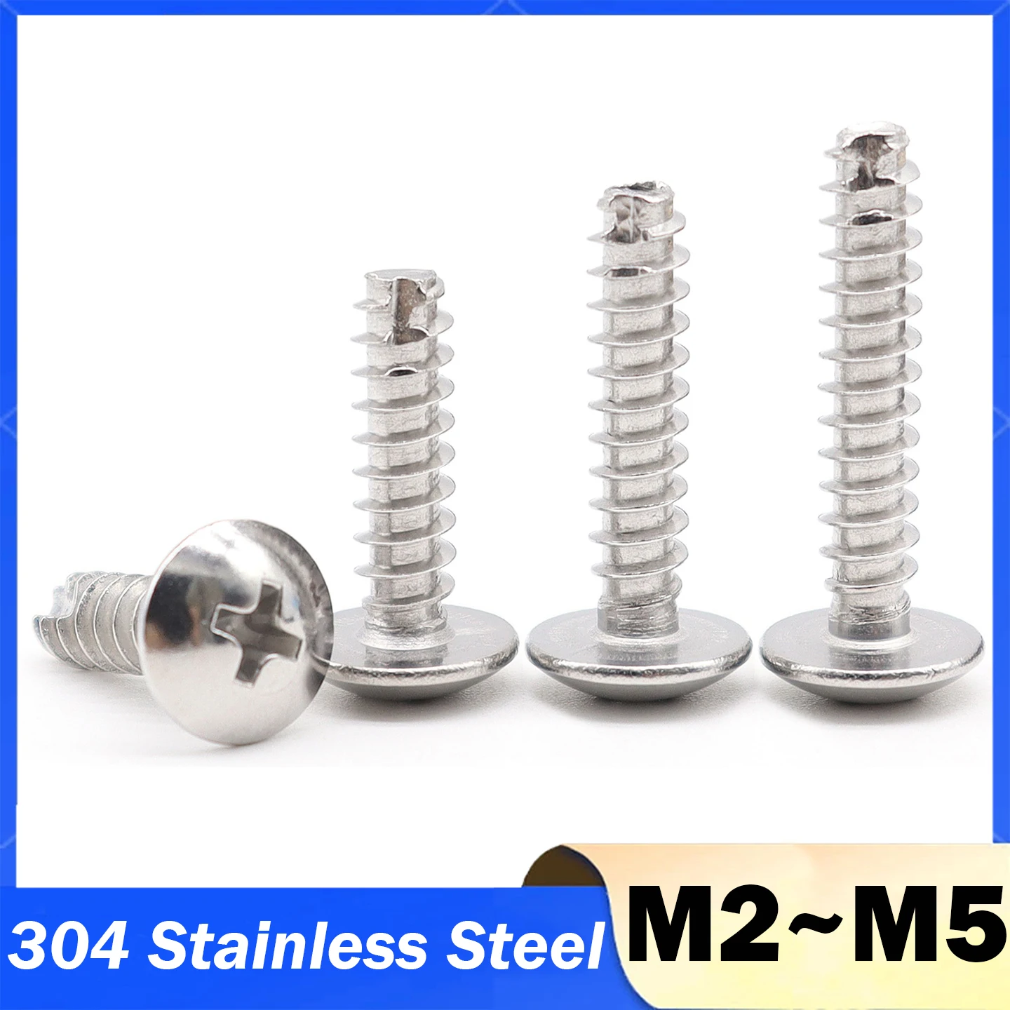 Phillips Pan Head Screws M2 M2.3 M2.6 M3 M3.5 M4 M5 304 Stainless Steel Cross Round Head Cutting Tail Self Tapping Screws