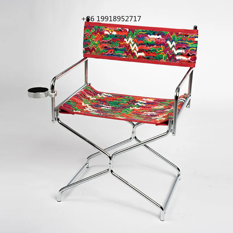 Fun Fabric Dining Chair, Outdoor Leisure Folding Chair, Home Backrest Chair, Foldable and Storable with Cup Holder JJ261