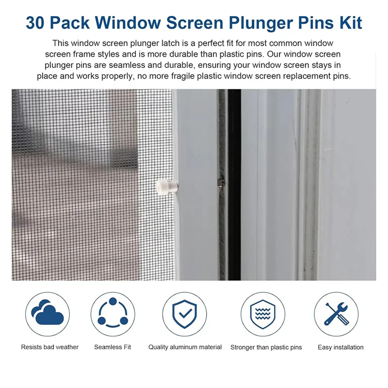 

M18K-30 Pack Window Screen Plunger Latches 5/32" X 1-1/2" For Aluminum Window Screens Plunger Latch Clips Replacement Parts