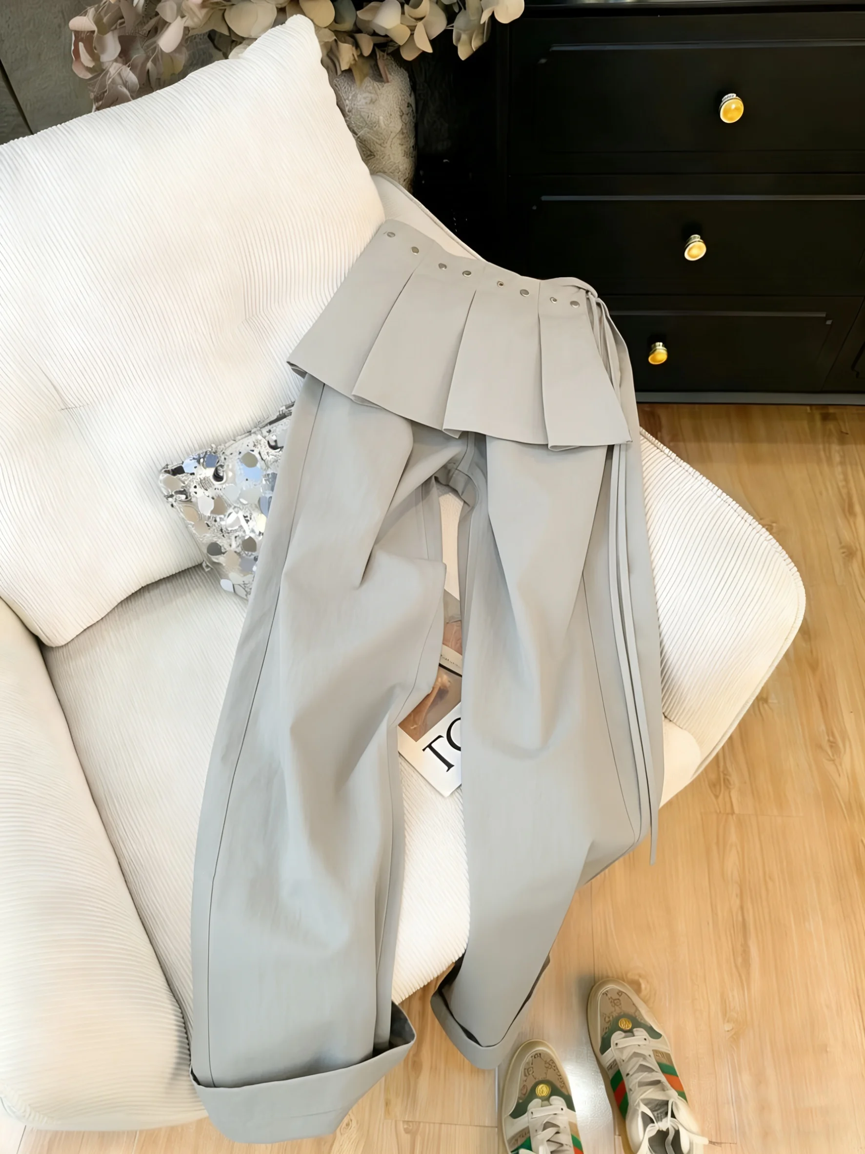 

High Waist Loose Casual Pants Unisex Summer Fashion Slimming Long Trousers Retro Heavyweight Patchwork Trendy Brand Women's M...