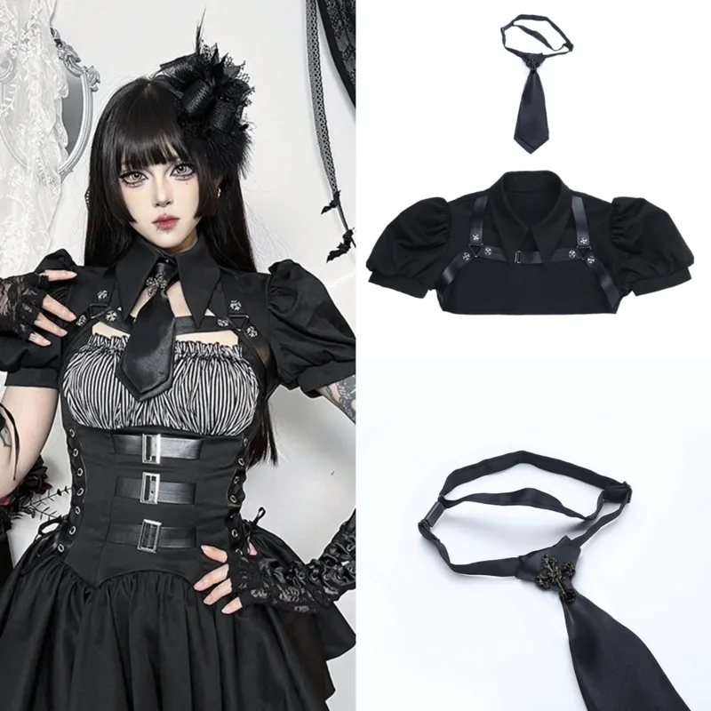 

Gothic Y2K Dresses Women Dark Aesthetic Short Sleeve Top Kawaii Lolita Shirt Versatile Casual Gothic Short Sleeve Dresses New