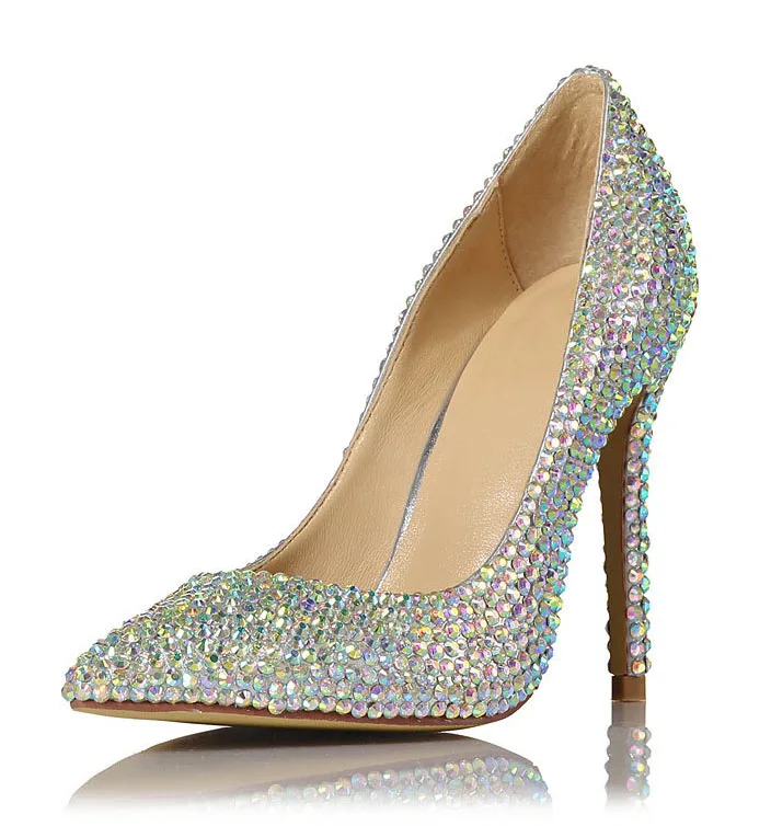

Luxury Full Rhinestone Pointed Toe Pumps Glitter Crystal Stiletto Wedding Shoes 10 cm High Heels Ladies Evening Dress Shoes