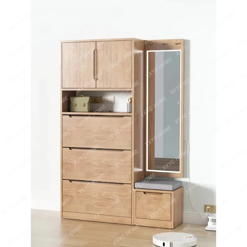 XXLog, high vertical entrance with mirror, coat rack, shoe changing stool, integrated shoe cabinet, tipping bucket type