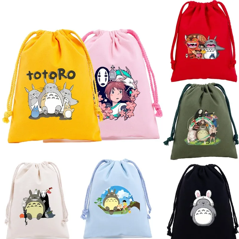 Bolsas de Regalo Pequeñas de Algodón con Cordón y Estampado de Totoro, Bolsas de Almacenamiento Portátiles con Diseño de Anime, Regalos para Fiestas de Cumpleaños, Nuevo