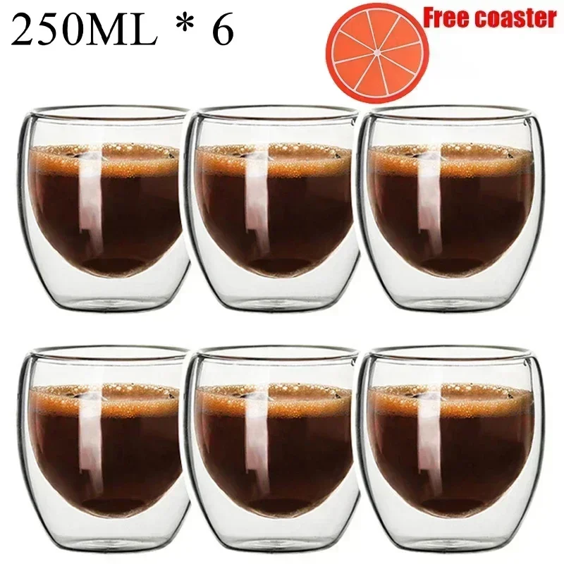 2-6 stücke Doppel-schicht Wand Transparent Tasse Kaffee Milch Trinken Becher Hohe Borosilikatglas Drink Hitzebeständige Haushalt büro