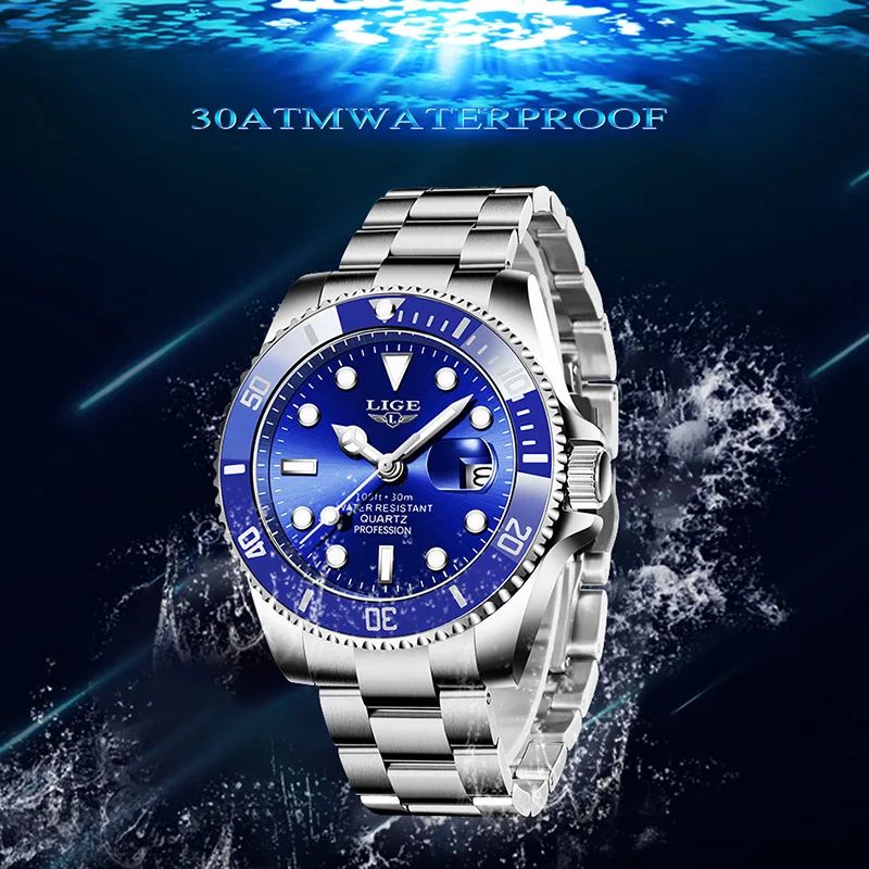 LIGE 2026 ساعات للرجال موضة غواص مقاوم للماء تاريخ ساعة الساعات العسكرية الرجال الرياضة ساعات رجالية كوارتز رجالية هدية reloj #6