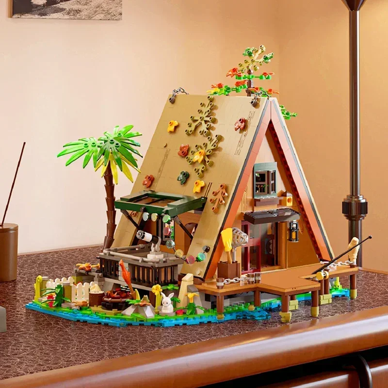 Kempingszoba Apartman Horgászház Utcakép A-alakú Erdei Faház Barátok Modell MINI Építőelem Téglák Játék Ajándék