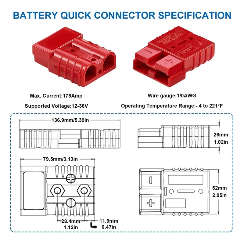 2Pack 175Amp Battery Quick Connect Plugs And Connectors1/0-4 Gauge Battery Quick Disconnect For Winch, Trailer