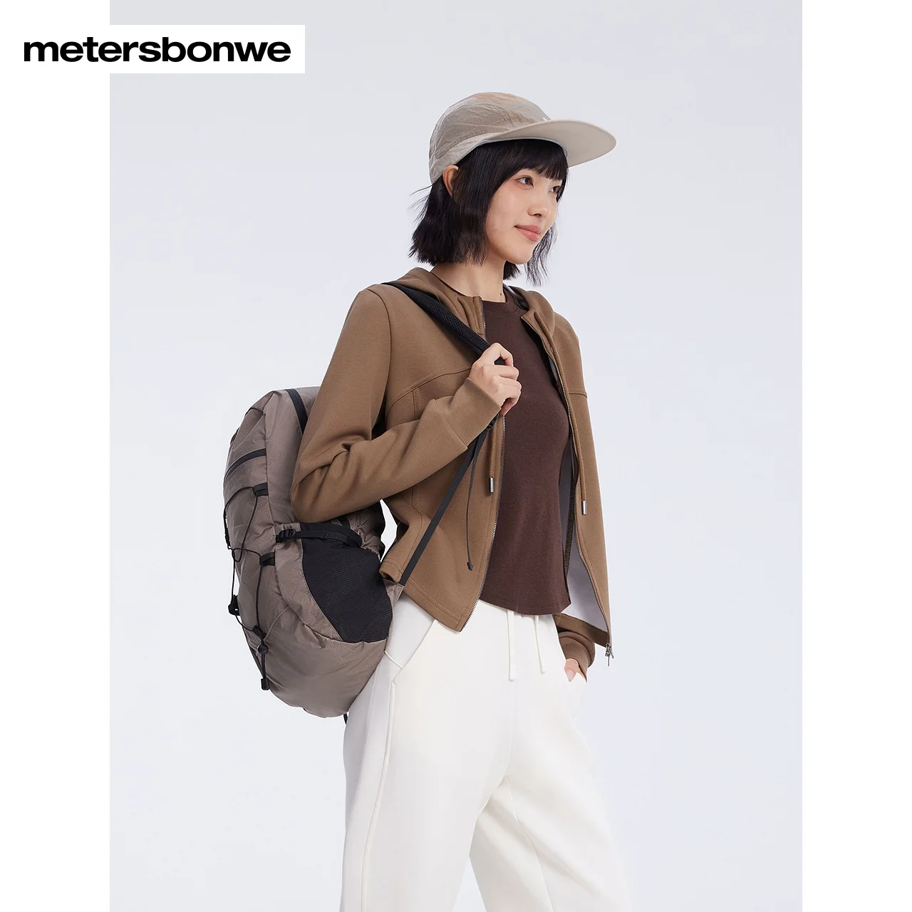 Metersbonwe-Women\'s Slim-Fit Version At The Waist Hooded Cardigan  Elastic Cuff Windproof Thick Hoodie Outdoor Casual Spring