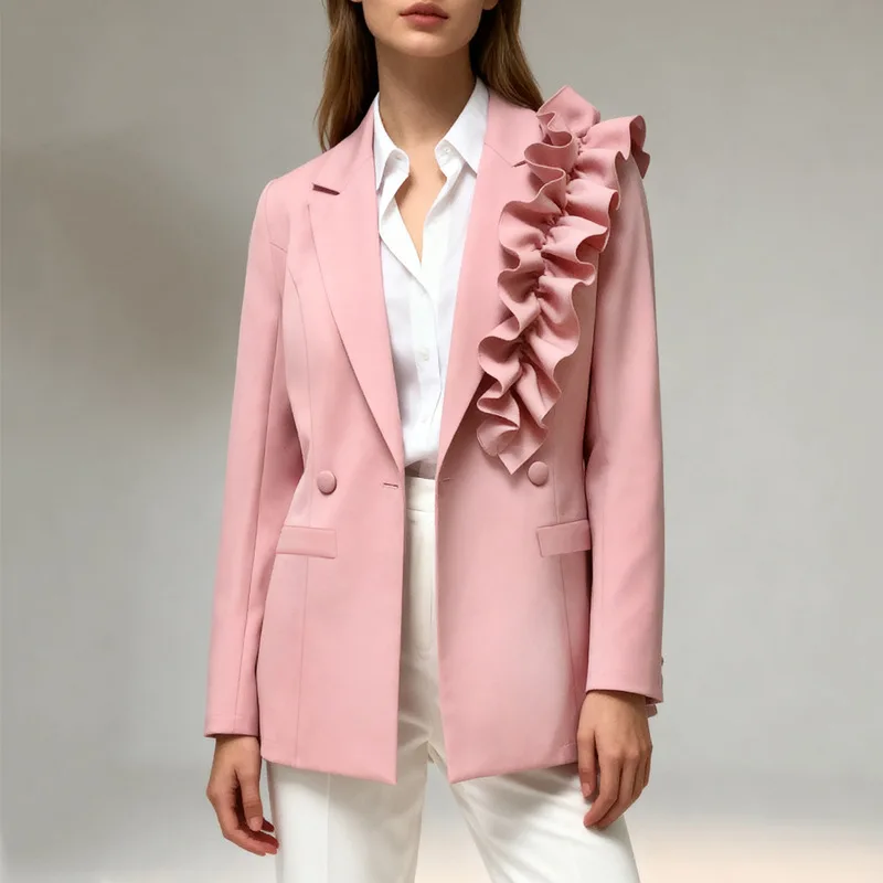 Three-dimensional Ruffle Blazer, Waist-cinching, Slimming, Elegant, Stylish, Suitable For Commuting, Blazer