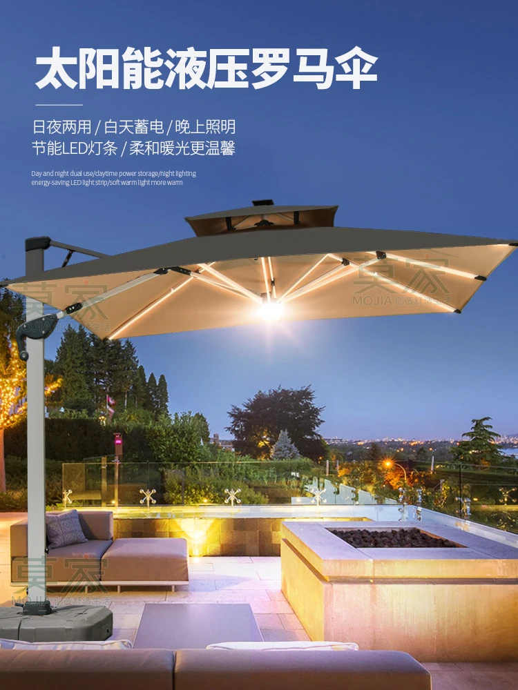 Umbrella Garden Umbrella Hydraulic Umbrella Day and Night LED Parasol with Light 3 Seconds Automatic Open Umbr