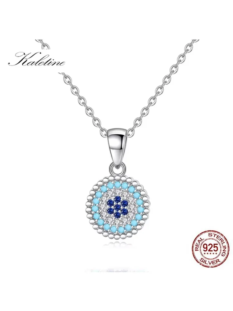 Kaletine Shinee Kpop Blue Stone Evil Eye 925 srebrny naszyjnik kobiety urok okrągły CZ wisiorek akcesoria Exo moda — zdjęcie 2