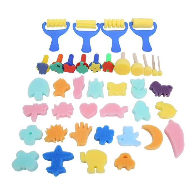 39 Pcs DIY Children Color Sponge Painting Brushes Drawing Doodle Kids Toys Tools