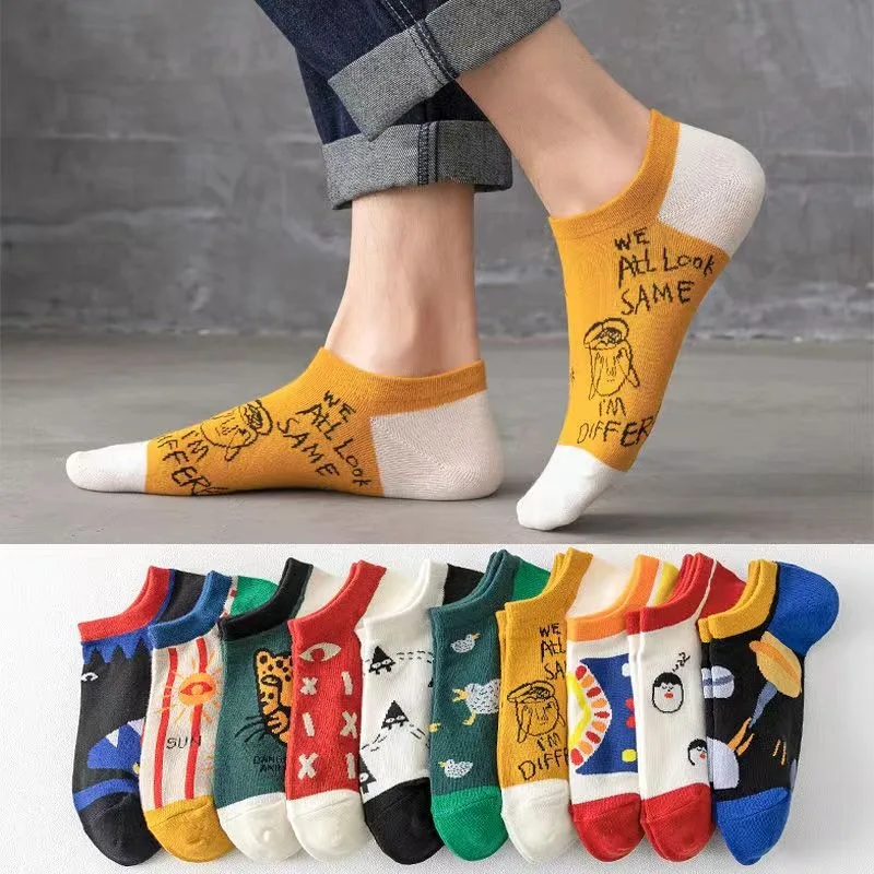 1/10 Pairs Men Women Cartoon Boat Socks Casual Trend Ankle Socks Comfortable Breathable Cute Summer Couple Socks