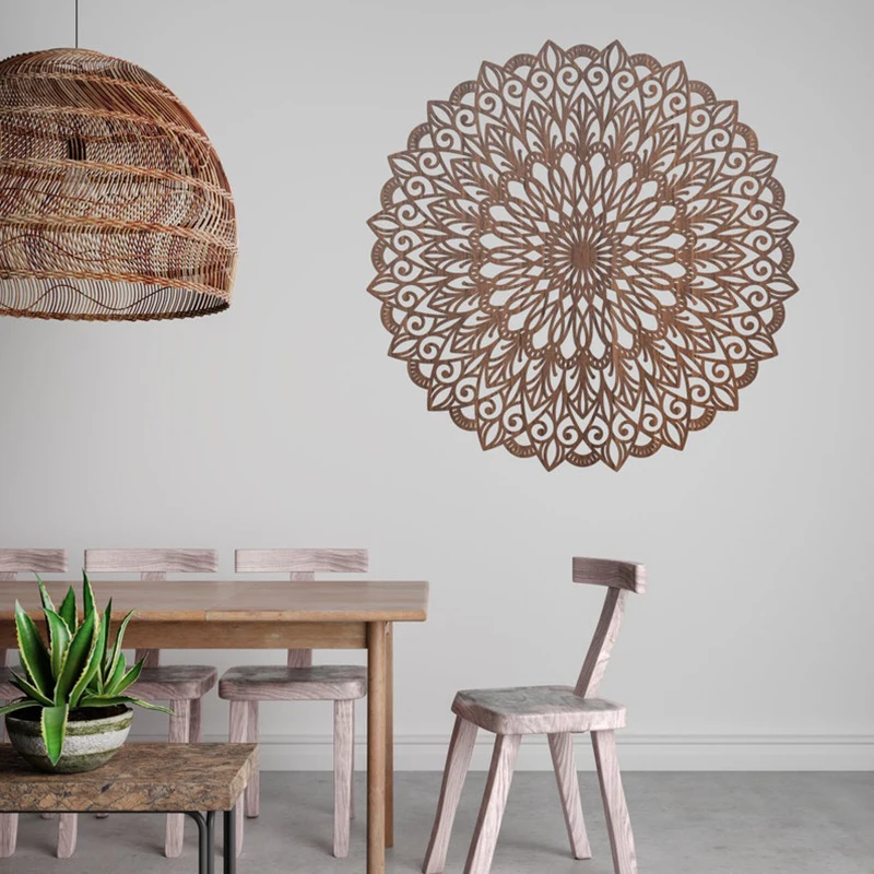 Large Mandala Wall Art Decor Laser Cut Peach Wood Hanging Painting Housewarming Gift For Living Room Interior Room Decoration