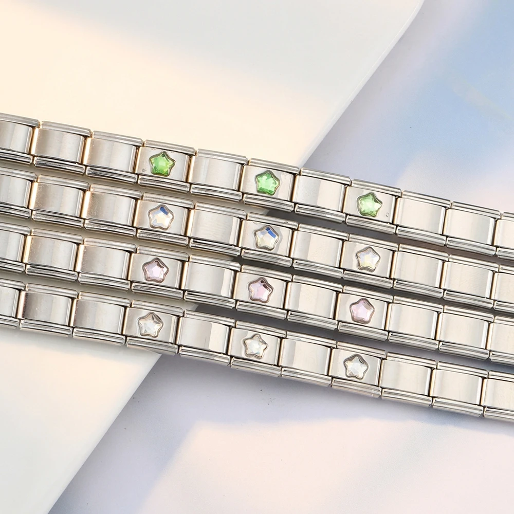 GEMOSA Klassisches Rot-Blau-Rosa-Gelb-Pentagramm Damen- und Herren-Charm-Armband, italienisches Gliederarmband, passend für 9 mm Edelstahl-Schmuckherstellung, DIY – Detail 1