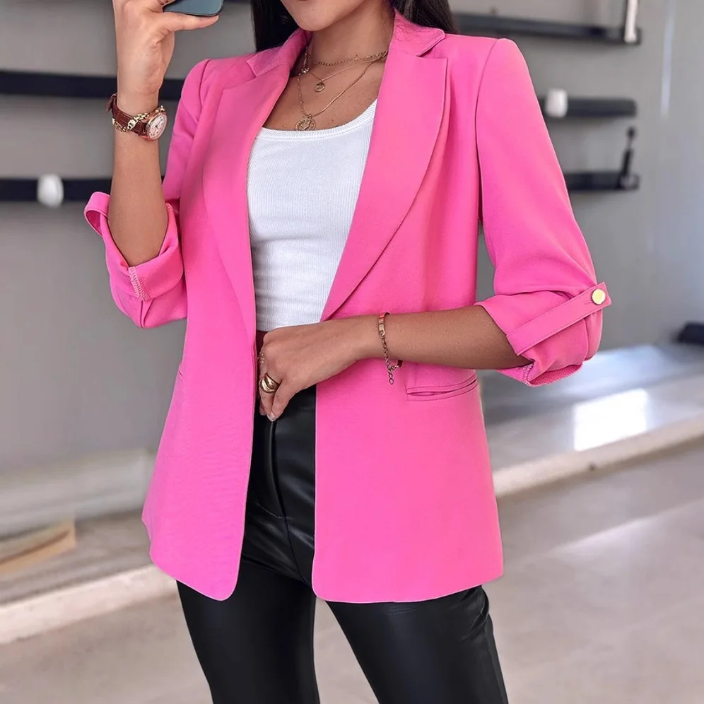 Blazer coat women best-selling autumn winter long-sleeved solid-color v neck cardigan suit jacket for women's clothing
