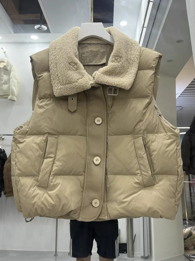 

2025 Autumn/Winter New Women's Down Vest Commuter Splicing Warm Lamb Wool Vest