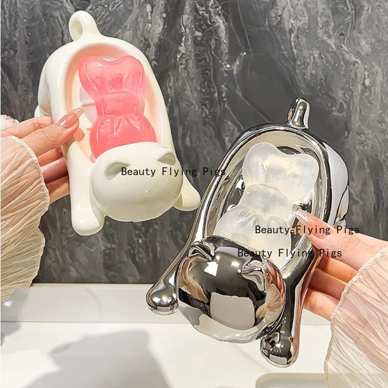 

Керамическая мыльница с изображением кота, мультяшная коробка для хранения мыла, керамическая сливная мыльница премиум-класса, украшение для стола для мытья рук с дренажными отверстиями