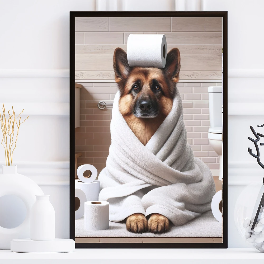 トイレの装飾,ジャーマンシェパード,面白い犬,気まぐれな犬,動物の写真,トイレの装飾のための芸術的な壁のプリント